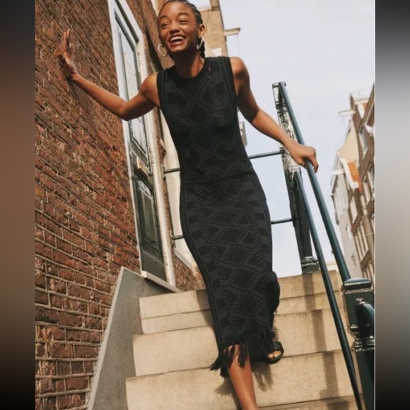 SCOTCH & SODA Black Knit Fringe Midi Hem Dress Size SMALL Sleeveless NWT $178 - Picture 2 of 12